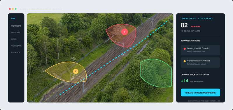 Illustrative vegetation workbank interface for a rail corridor