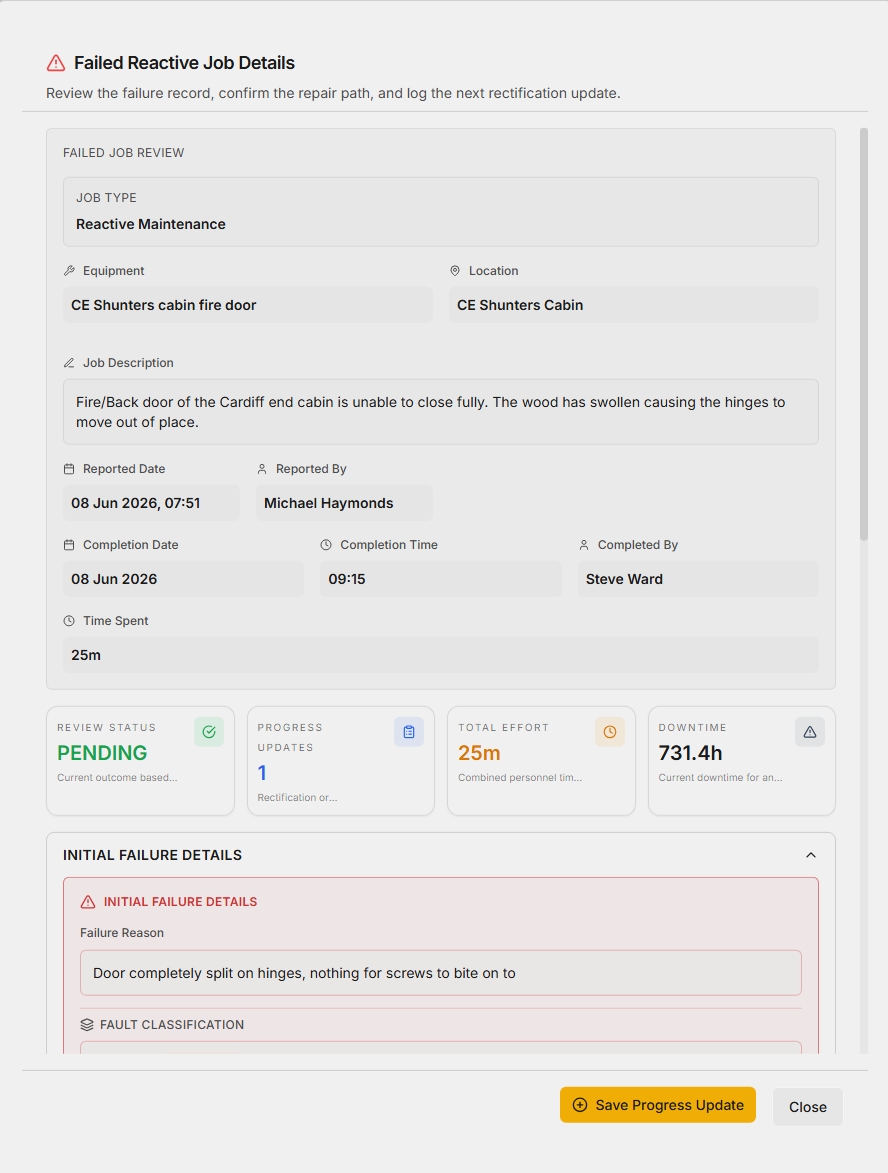 Artemis job card creation view showing scheduled and reactive maintenance job management with checklists and assignment