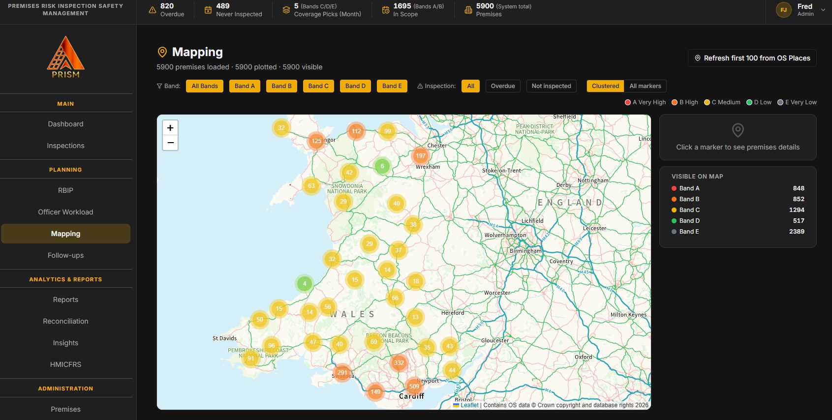 Prism — Fire Safety risk-based inspection dashboard